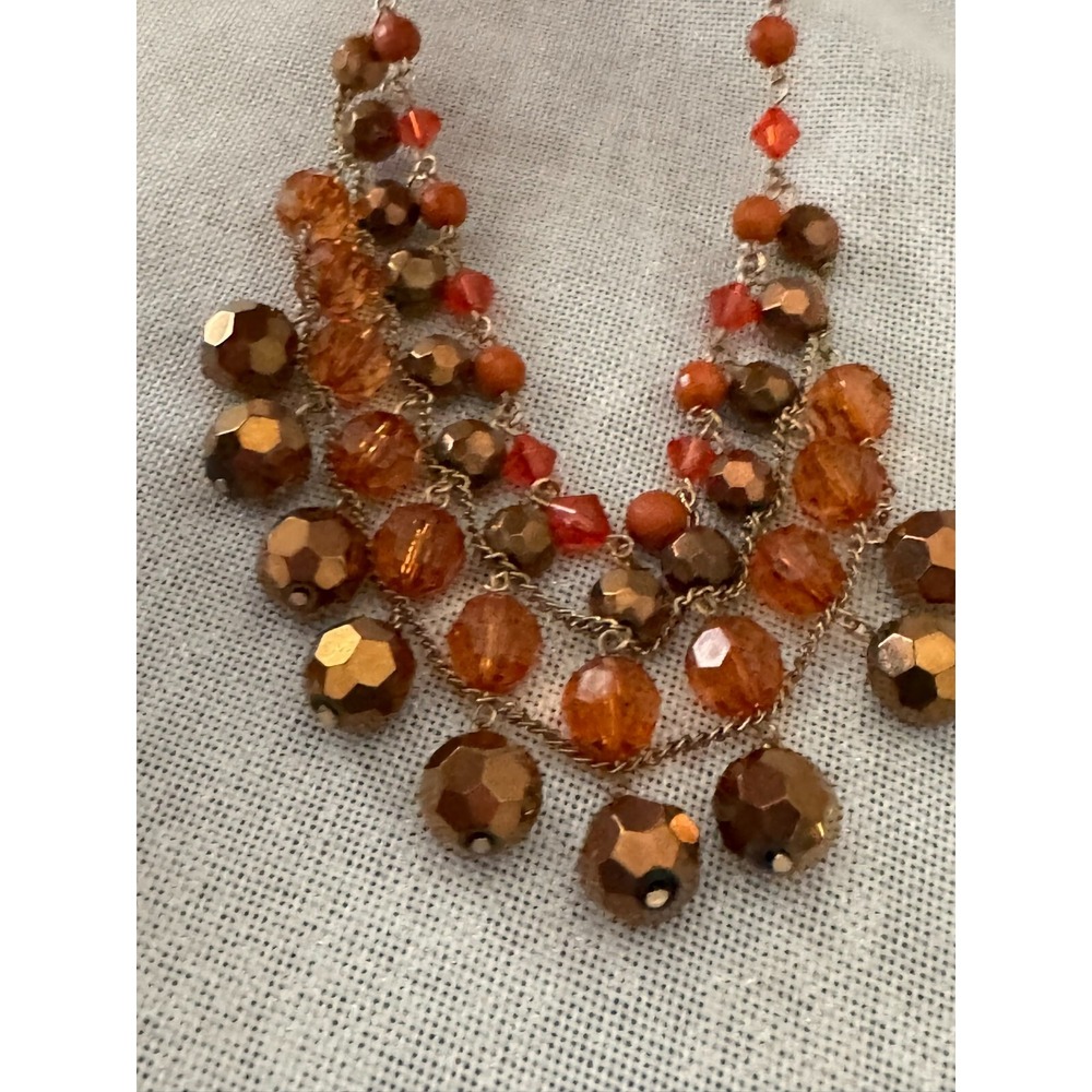 Brown & Orange Tone Beaded Layered Women Necklace - Picture 9 of 9
